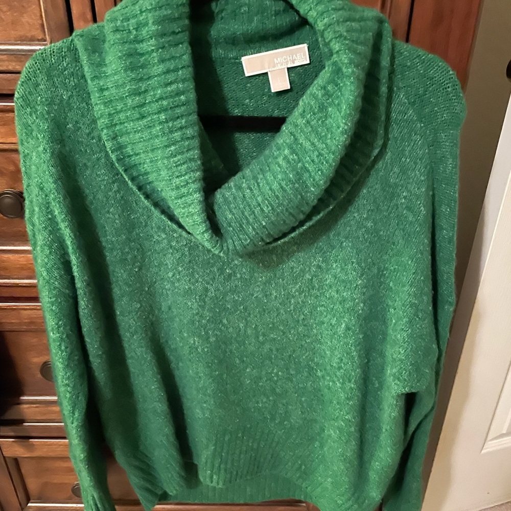 Michael Kors, green cowl neck sweater